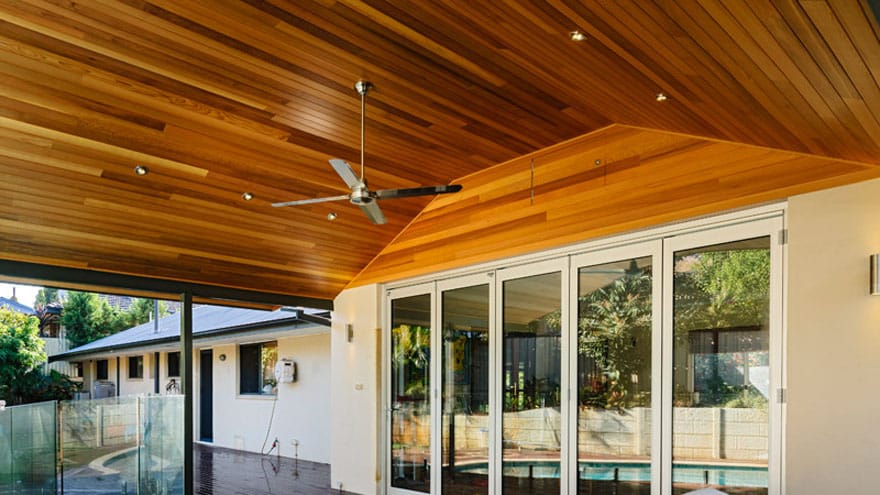 Cedar lined ceilings look incredible on a raking ceiling, and are worthwhile considering if you have a high alfresco ceiling.