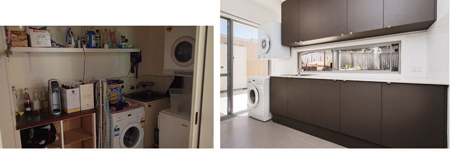 There's nothing like a Before and After picture to demonstrate the transformation from the very frustrating original laundry, to the sparkling new, practical laundry!